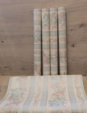 4 Vintage Floral Stripe Wallpaper with Pastel Roses Shabby Chic Rose striped