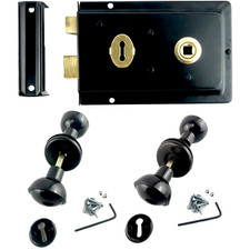 Plastic Door Knob Handles Rim Lock 50 mm Set Brown / Black Doors Cabinets Drawer