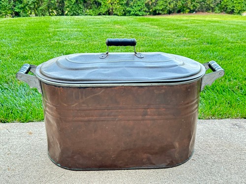 Antique copper boiler wash tub - wash,