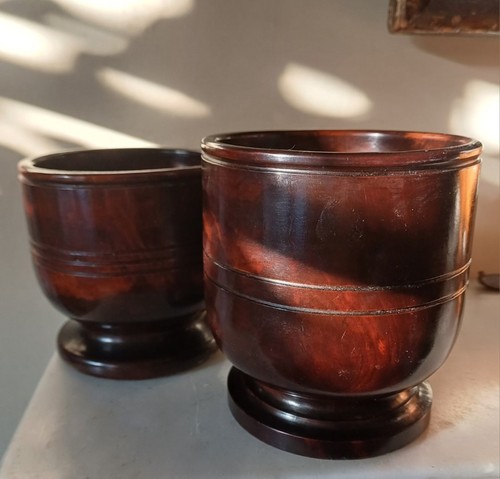 Two lignum vitae - turned, cups
