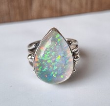 Ethiopian Opal Ring Gemstone 925 Sterling Silver Pear Shape Beautiful Ring MK*