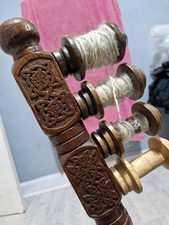 Vintage Carved Celtic Wool Winder Bobbin Stand Spinning Wheel