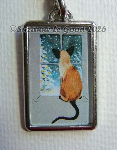 Siamese cat art keyring key