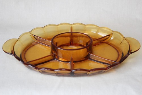 Art deco amber glass divided - art,