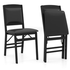 COSTWAY 2 Pack Folding Dining Chairs Foldable Chairs with PVC Padded Seat-Balck