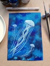 Original jellyfish art A5 Acrylic Painting by D M Strachan