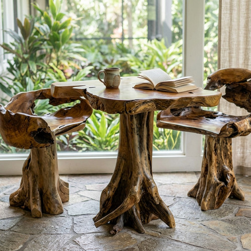 Dining table teak root wood - teak,