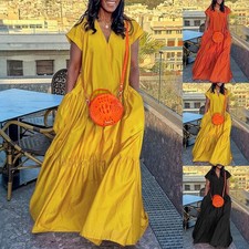 Women V Neck Maxi Dress Baggy