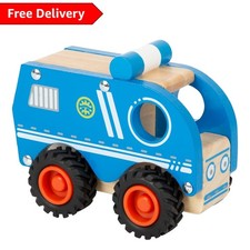 Robust Blue Wooden Police Car