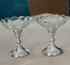 Preisner Sterling Silver & Crystal Bowl Compotes or Candle Holders Pair Vintage