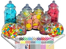 Plastic Sweet Jar Kit 8 Jars 2 Tongs 50 Bags Candy Buffet Party Wedding Storage