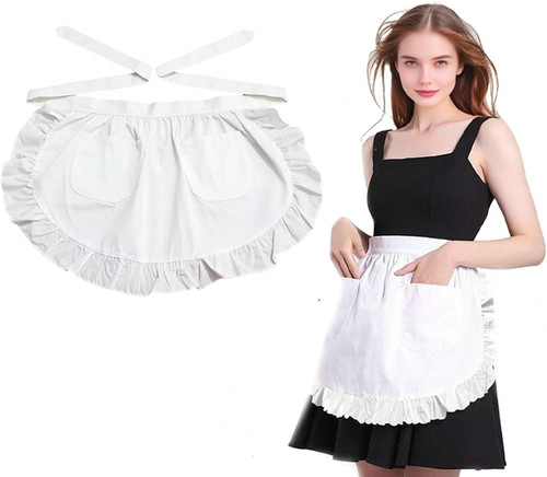 Half white apron black - white, apron,black