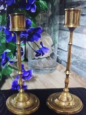 Antique Indian Matching Pair of Gold Brass Candle Stick Ornate 6"