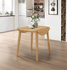 Dining Table, Small Solid Wooden Round Drop Leaf Kitchen Table in Oak Finishing