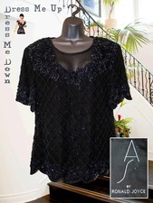 Ronald Joyce AFTER SIX Black Top 100% Silk Beaded Evening Occasion Cruise UK 20