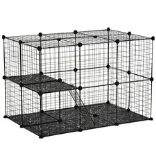 Small Animal Cage Enclosure Kitten Rabbits Chinchilla Pet Pen Doors Ramps Black