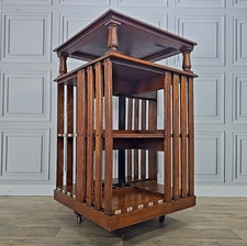 Antique Oak Revolving Bookcase – Large Library Shelf Table Victorian Solid Wood