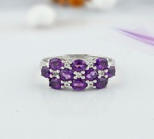 Vintage Style Unique Amethyst Multi Stone Cluster Statement Sterling Silver Ring