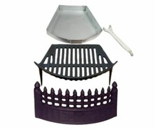 Castle Fire Front, Grate and Ashpan Black Fire Set Bundle 16" Fireplace Opening