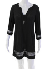 Maryan Mehlhorn Womens Embroidered Hem Short Sleeve V-Neck Dress Black Size XS