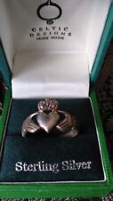 Vintage 1950 Dublin Hallmarks Claddagh 925 Silver  Ring UK W US 11.25  Org. Box