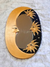 Vintage Hand Painted Sun Moon Celestial Wall Mirror 20.5x12” Boho Cosmic Decor