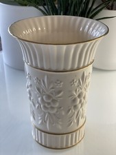 Aynsley Camellia Vase Large Ribbed Body Gold Accents Floral Pattern