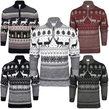 Xact Mens 1/4 Zip Reindeer Xmas/ Christmas Jumper