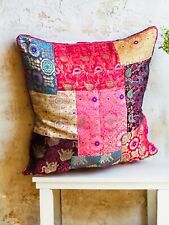 Indian Cushion Cover Multi Colour Red Sari Brocade Patchwork Cushions 40 x 40 cm