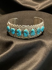 VINTAGE RICHARD BEGAY NAVAJO STERLING SILVER and  TURQUOISE CUFF BRACELET