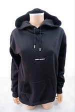 Saint Laurent Womens Hoodie Sweatshirt Size M Medium Black Logo Print 
