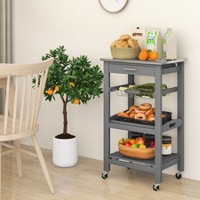 Rolling Kitchen Storage Trolley Cart Cupboard Island Stainless Steel Top Grey