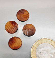 4 Vintage Antique Patterned Brown Pressed Horn? Buttons - 10mm