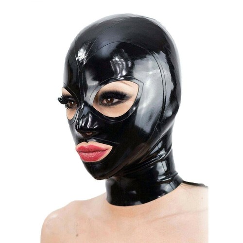 Women black latex hood - latex,