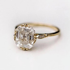 3.5Ct Art Deco Style Asscher Cut Lab Created Diamond Engagement 14K Gold FN Ring