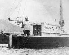 Joan de Kat aboard trimaran Yaksha which built himself 1968 Old Photo