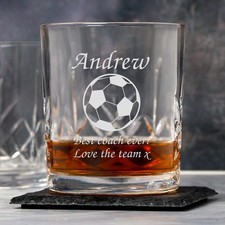 Personalised Football Crystal Glass Tumbler Whiskey Gifts & Box Engraved