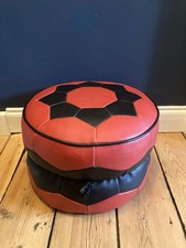 Vintage 70s Mid Century Hanley Retro Red & Black Vinyl Footstool Ottoman Pouffe