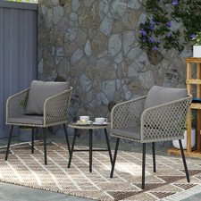 Outsunny 3 Piece Rattan Bistro Set with Cushions Grey