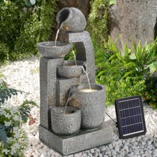 Solar Powered Water Feature Outdoor Garden Fountain Statue w/ LED Lights