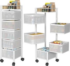 6 Tier Kitchen Rotating Storage Trolley Cart Utility Vegetable Mobile Shelf Rack