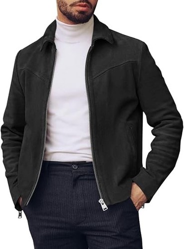 Mens black suede jacket zip - suede, up