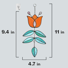 Coral Tulip Stained Glass Suncatcher Folk Flower Window Hanging Sun Catcher Home