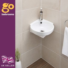 Wall Hung Corner Basin Sink Small Bathroom Cloakroom Space Saving White