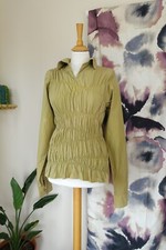PRIVATSACHEN Green/brown hand dyed Cotton ruched top t-shirt size S