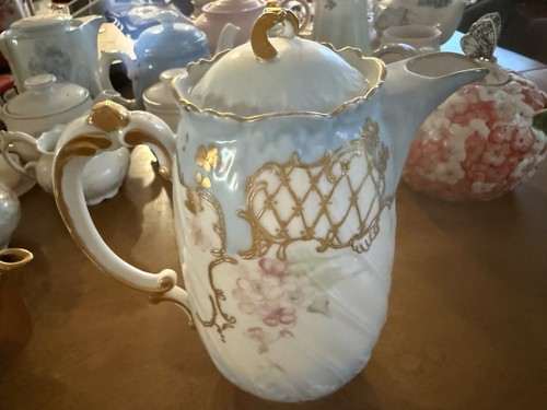 Limoges white gold blue floral - limoges,