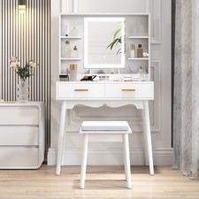 HOMCOM Dressing Table with LED Lighted Mirror and Cushioned Stool White