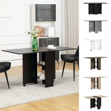 Mobile Drop Leaf Dining Table Folding Desk w/ 2 wheels Storage Shelves