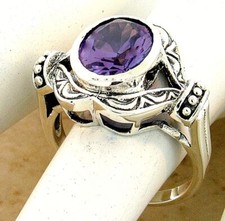 ANTIQUE STYLE 925 STERLING SILVER 3 Ct COLOR CHANGING SIM ALEXANDRITE RING 1076Z