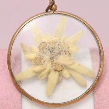 Antique Victorian Edelweiss Flower Glass 1.75" LARGE Gold Filled Pendant Locket